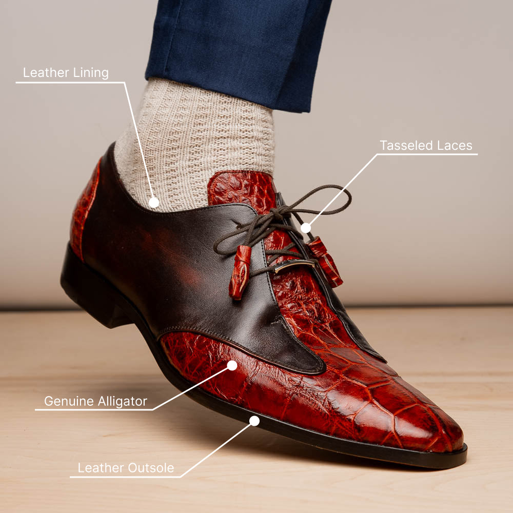 Marco Di Milano Anzio Alligator & Calfskin Derby Cognac