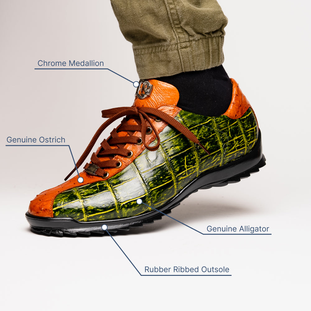Marco Di Milano Saulo Alligator & Ostrich Sneakers Cognac / Green