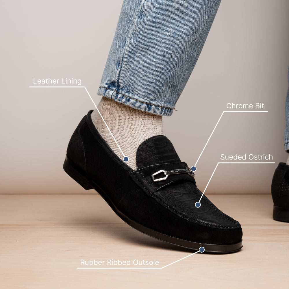 Marco Di Milano Hugo Sueded Ostrich Leg Bit Loafers Black