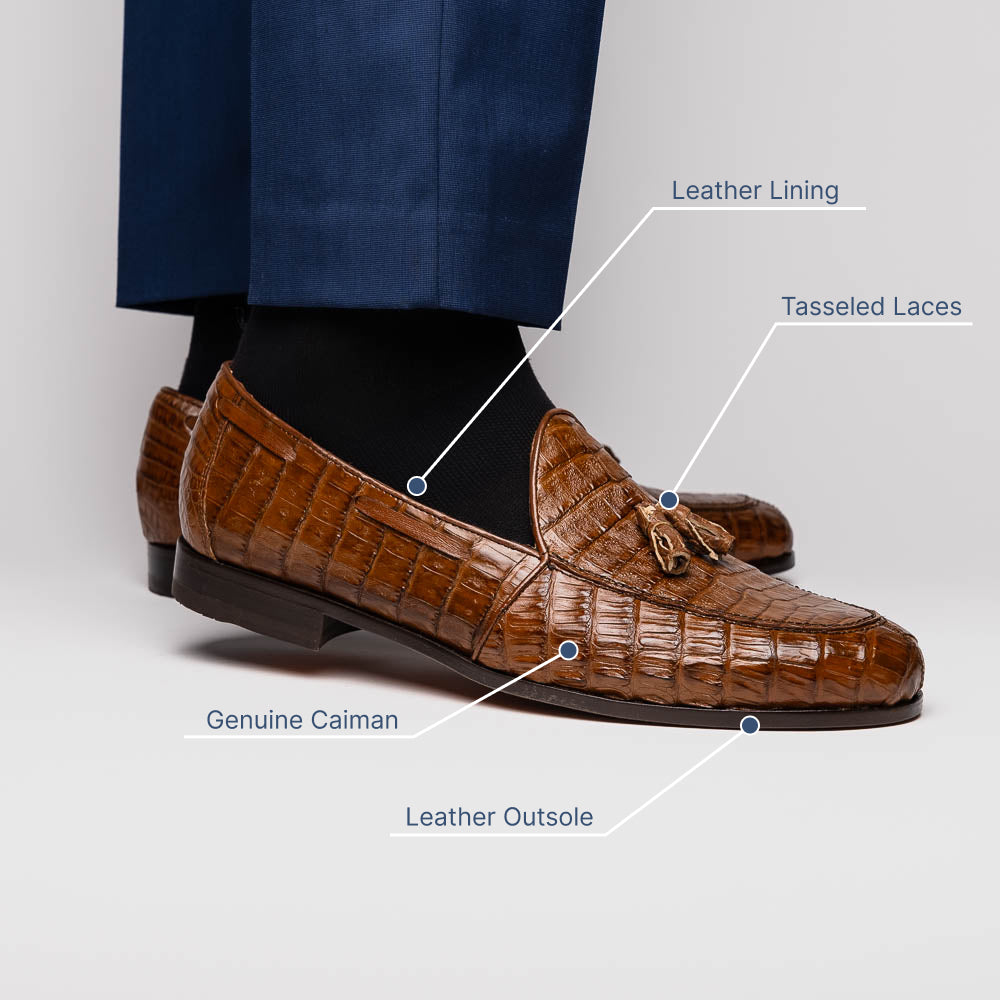 Marco Di Milano Bianchi Caiman Crocodile Tassel Loafers Cognac