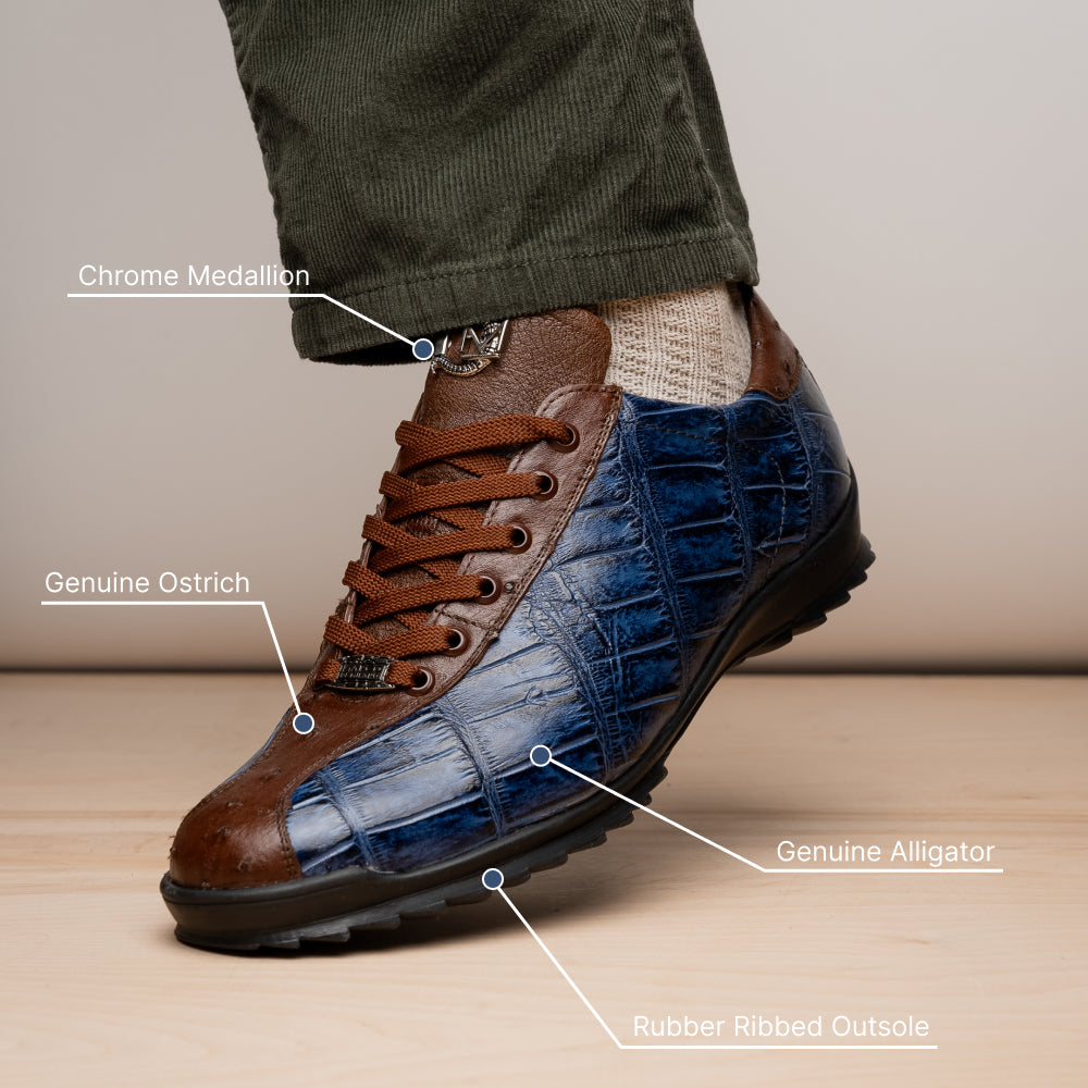 Marco Di Milano Saulo Alligator & Ostrich Sneakers Blue Jean