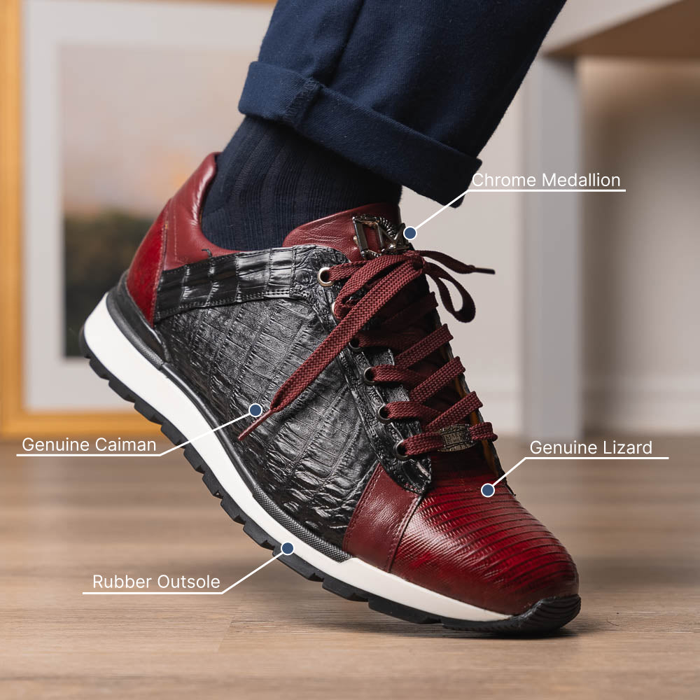 Marco Di Milano Portici Caiman & Lizard Sneakers Wine/Black Combo