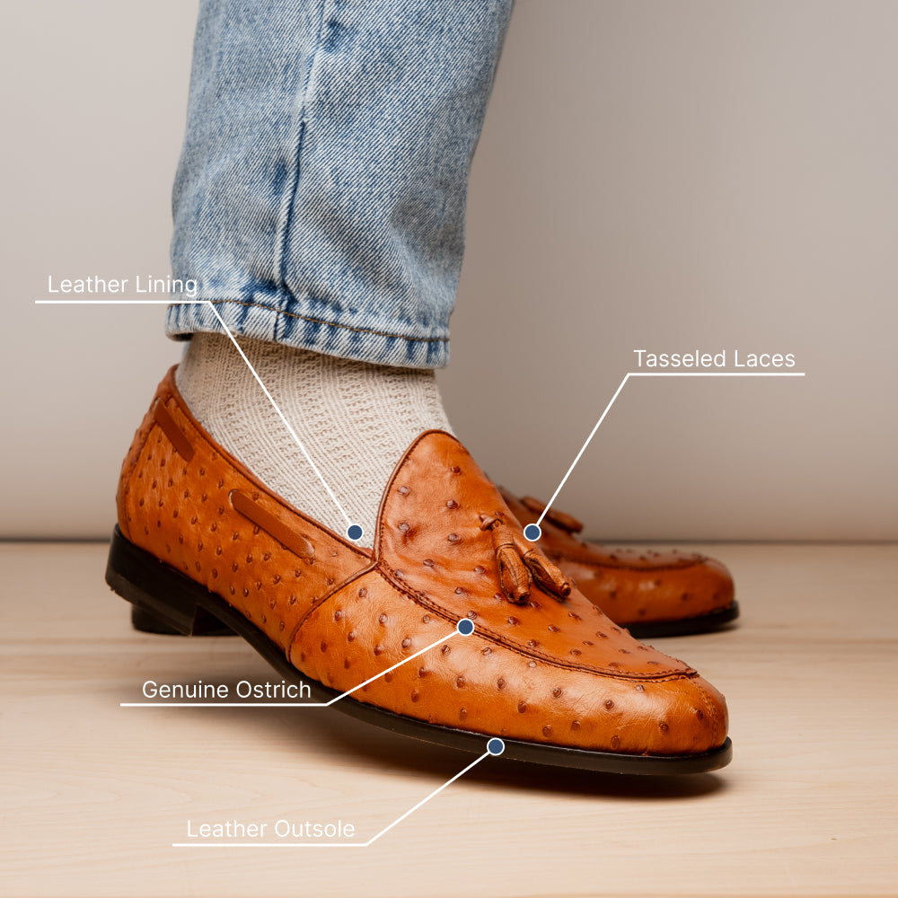 Marco Di Milano Aubiere Ostrich Quill Tassel Loafers Cognac