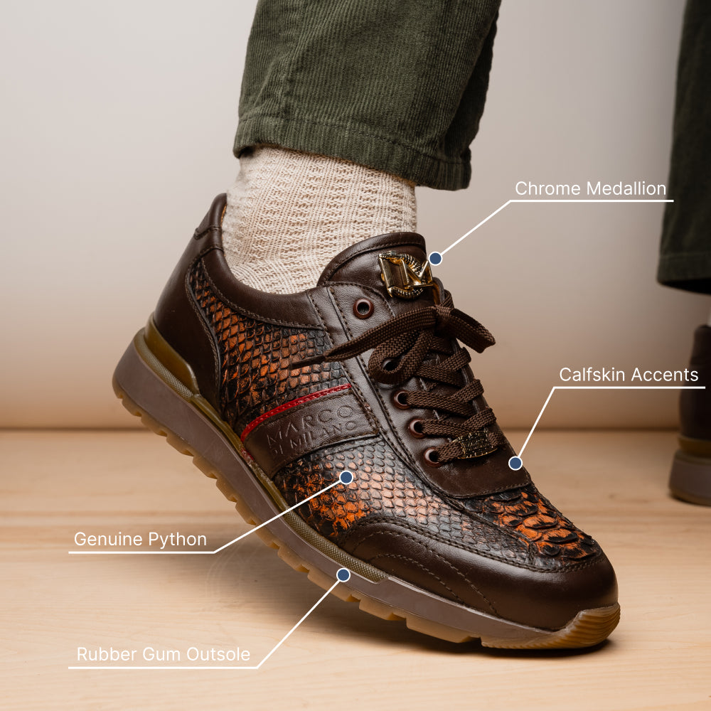 Marco Di Milano Brescia Python & Calfskin Sneakers Washed Cognac