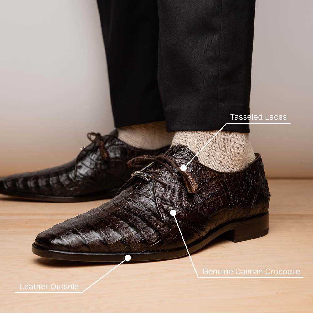 Marco Di Milano Lacio Caiman Crocodile Derby Brown