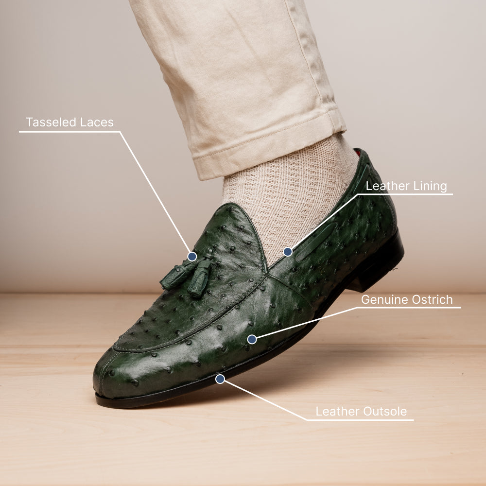 Marco Di Milano Aubiere Ostrich Quill Tassel Loafers Forest Green