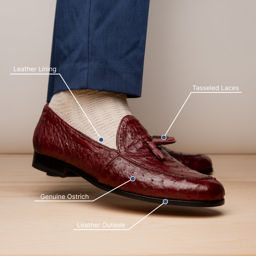 Marco Di Milano Aubiere Ostrich Quill Tassel Loafers Wine