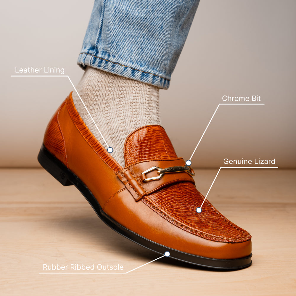 Marco Di Milano Hugo Lizard & Calfskin Bit Loafers Honey