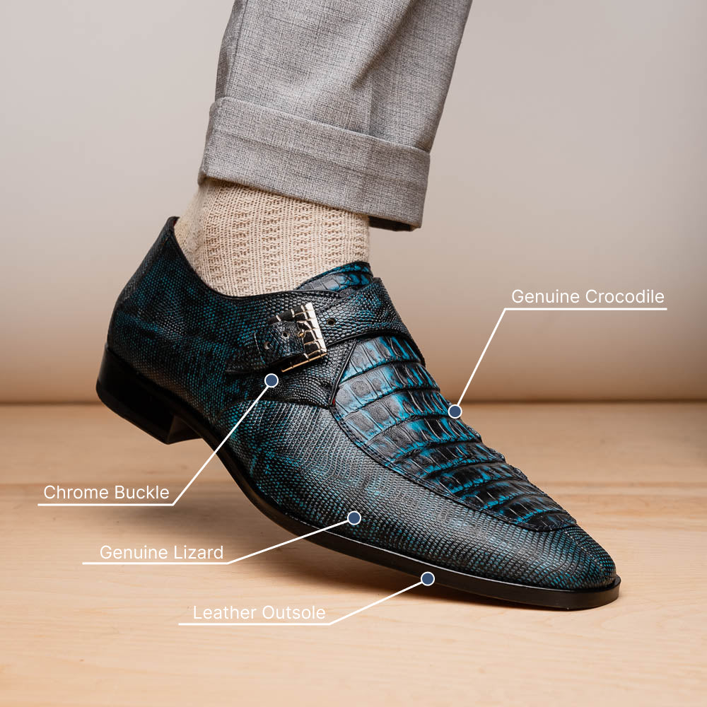 Marco Di Milano Toluca Crocodile & Lizard Monk Strap Blue / Black