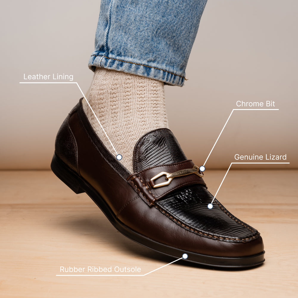 Marco Di Milano Hugo Lizard & Calfskin Bit Loafers Brown