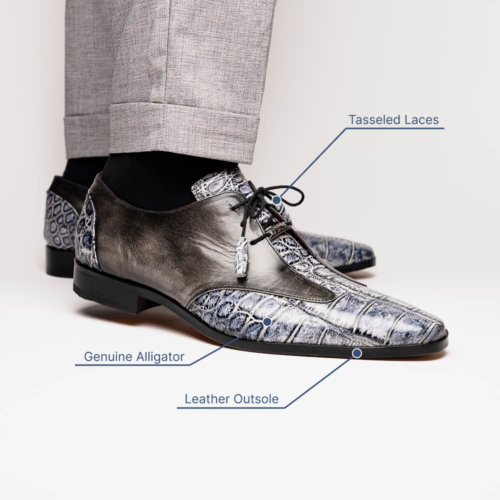 Marco Di Milano Anzio Alligator & Calfskin Derby Newspaper / Grey