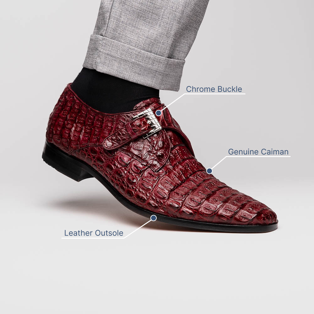 Marco Di Milano Luigi Caiman Crocodile Monk Strap Wine
