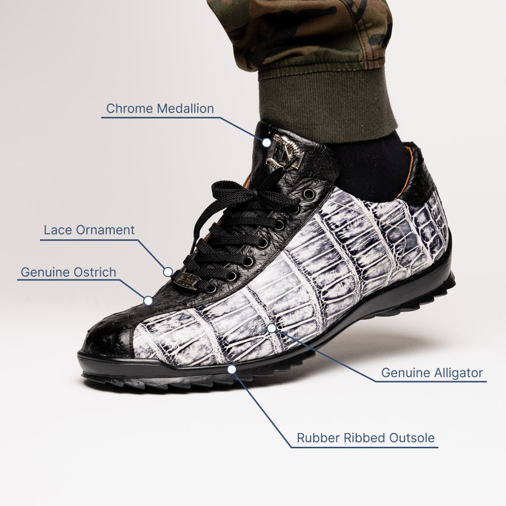 Marco Di Milano Saulo Alligator & Ostrich Sneakers Newspaper