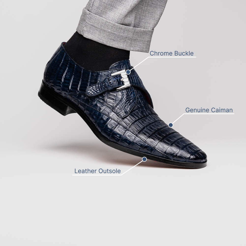Marco Di Milano Rovigo Caiman Crocodile Monk Strap Navy