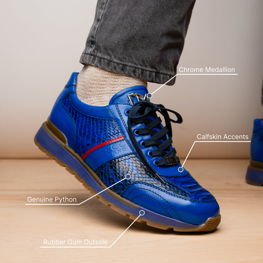 Marco Di Milano Brescia Python & Calfskin Sneakers Electric Blue