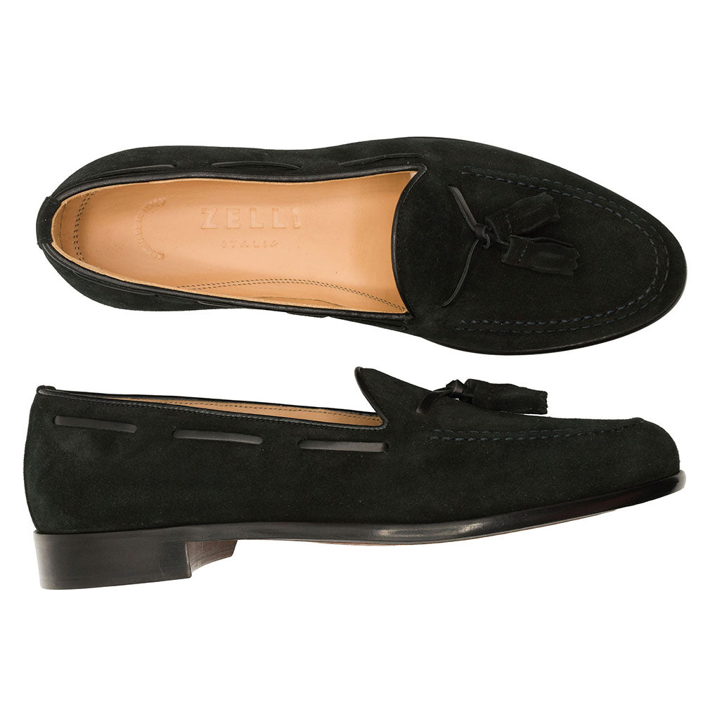 Zelli Franco Italian Sueded Goatskin Tassel Loafer Black (16-583-BLK)