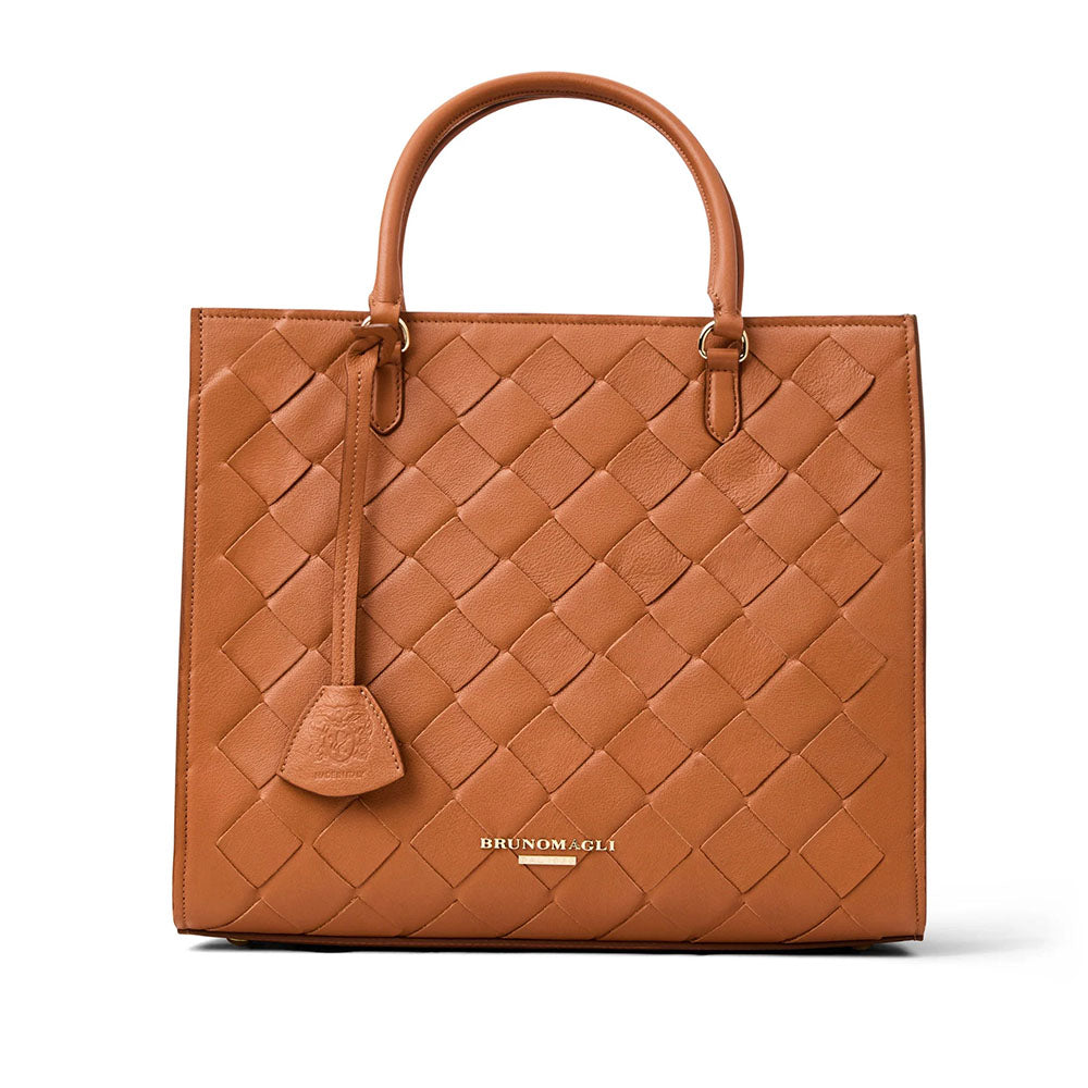 Bruno Magli Women's Gemma Woven Leather Tote Handbag Brown