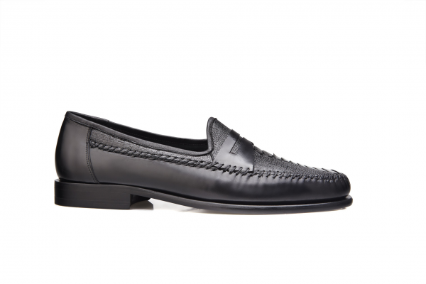 Belvedere Giotto Ostrich Leg & Calfskin Penny Loafers Black