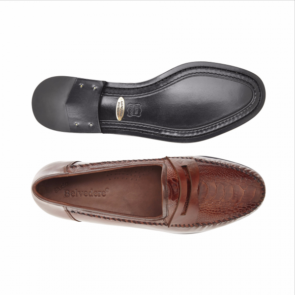 Belvedere Giotto Ostrich Leg & Calfskin Penny Loafers Cognac