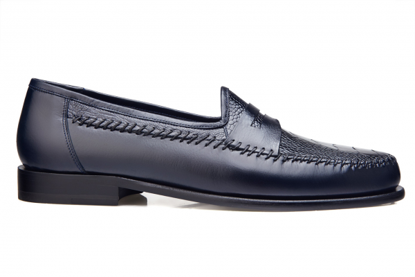 Belvedere Giotto Ostrich Leg & Calfskin Penny Loafers Navy