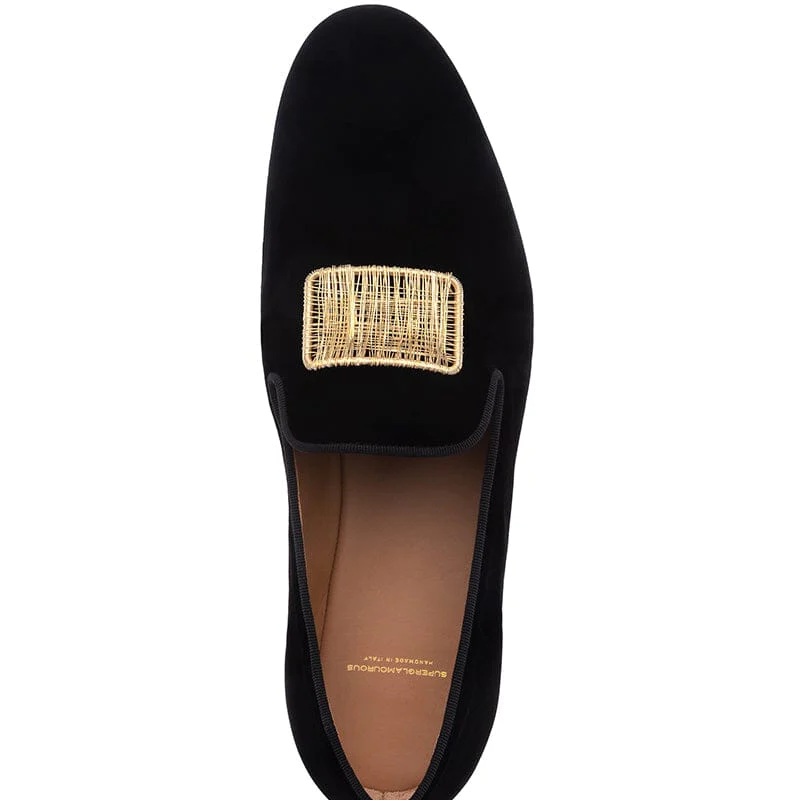 Superglamourous Godiva Velour Slippers Black