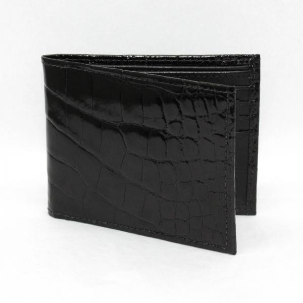 Torino Leather Genuine Alligator Flat Fold Wallet - Black