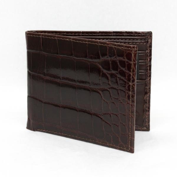Torino Leather Genuine Alligator Flat Fold Wallet - Brown