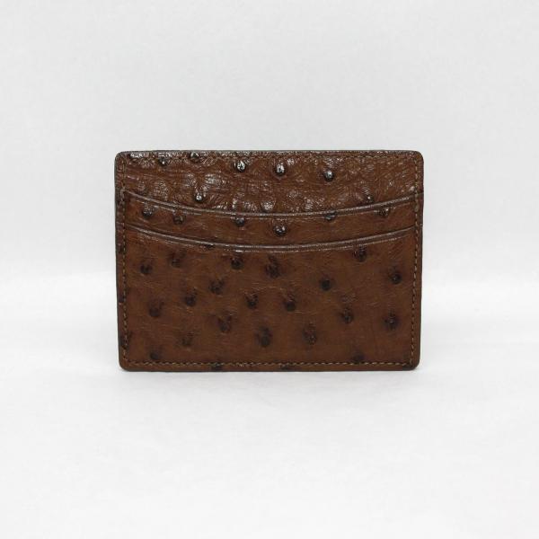 Torino Leather Genuine Ostrich Card Case - Brown