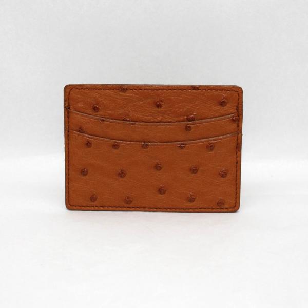 Torino Leather Genuine Ostrich Card Case - Saddle