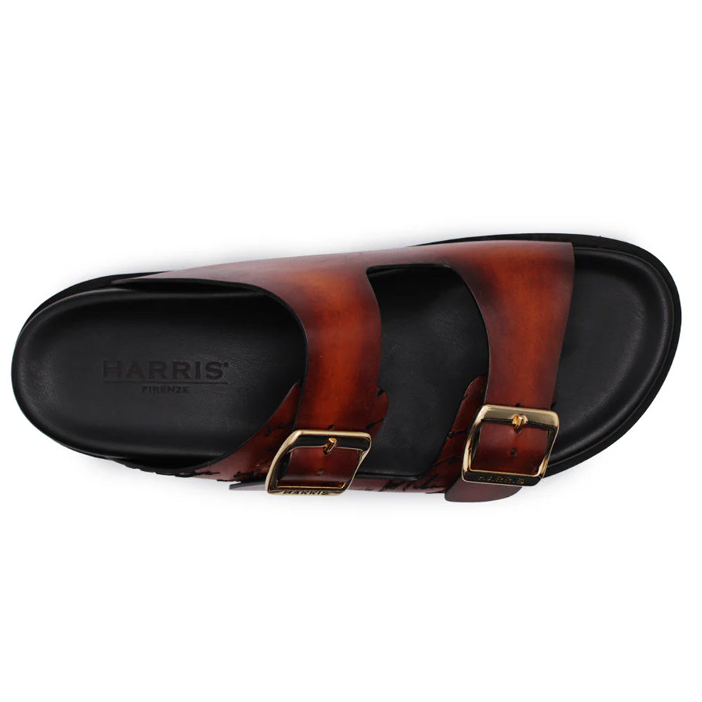Harris Firenze 1913 Calligraphic Leather Sandals Brown
