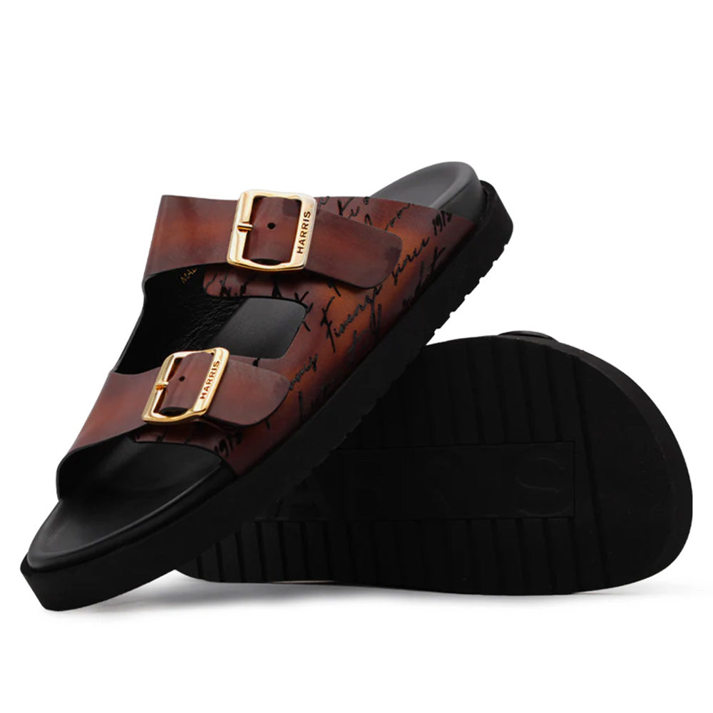 Harris Firenze 1913 Calligraphic Leather Sandals Brown