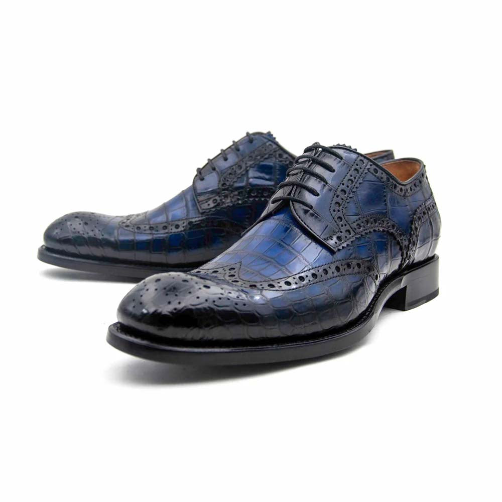 Ugo Vasare H & H Alligator Wingtip Brogues Navy