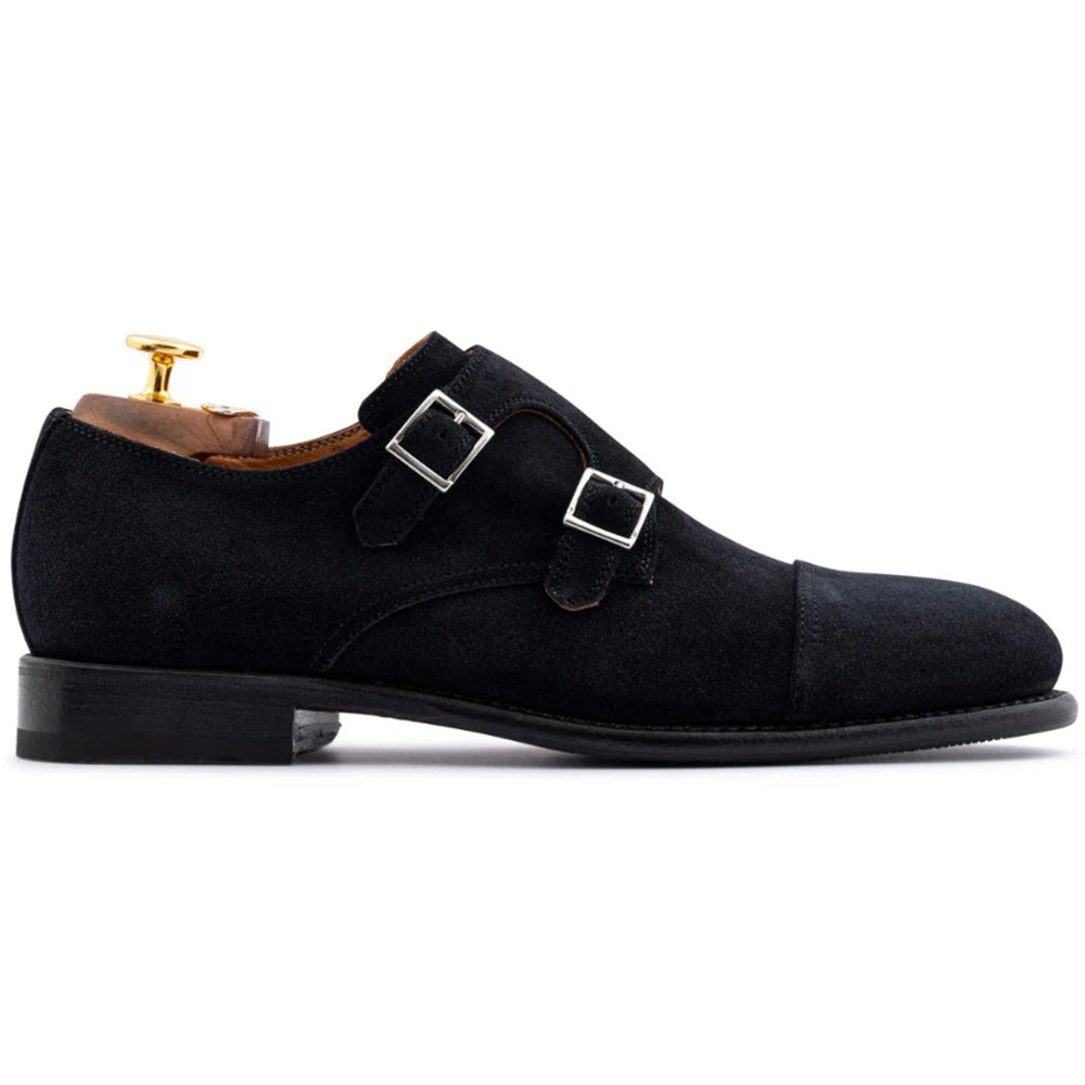 Harris Firenze 1913 Suede Double Buckle Monk Strap Black
