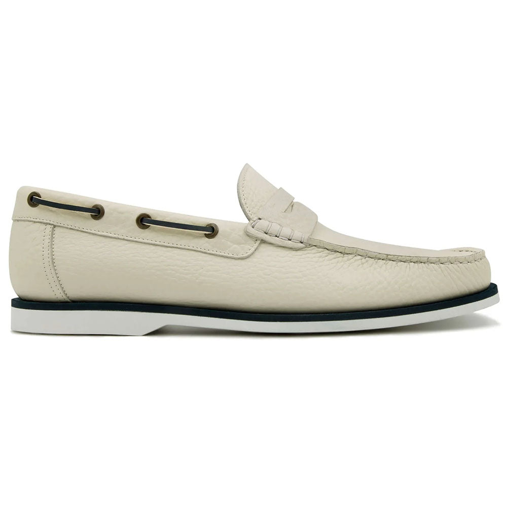 Il Gergo Herman Leather Boat Moccasin White | MensDesignerShoe.com