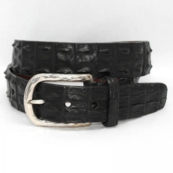 Torino Leather Hornback Crocodile with Nickel Buckle - Black
