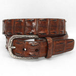 Torino Leather Hornback Crocodile Belt Nickel Buckle - Cognac