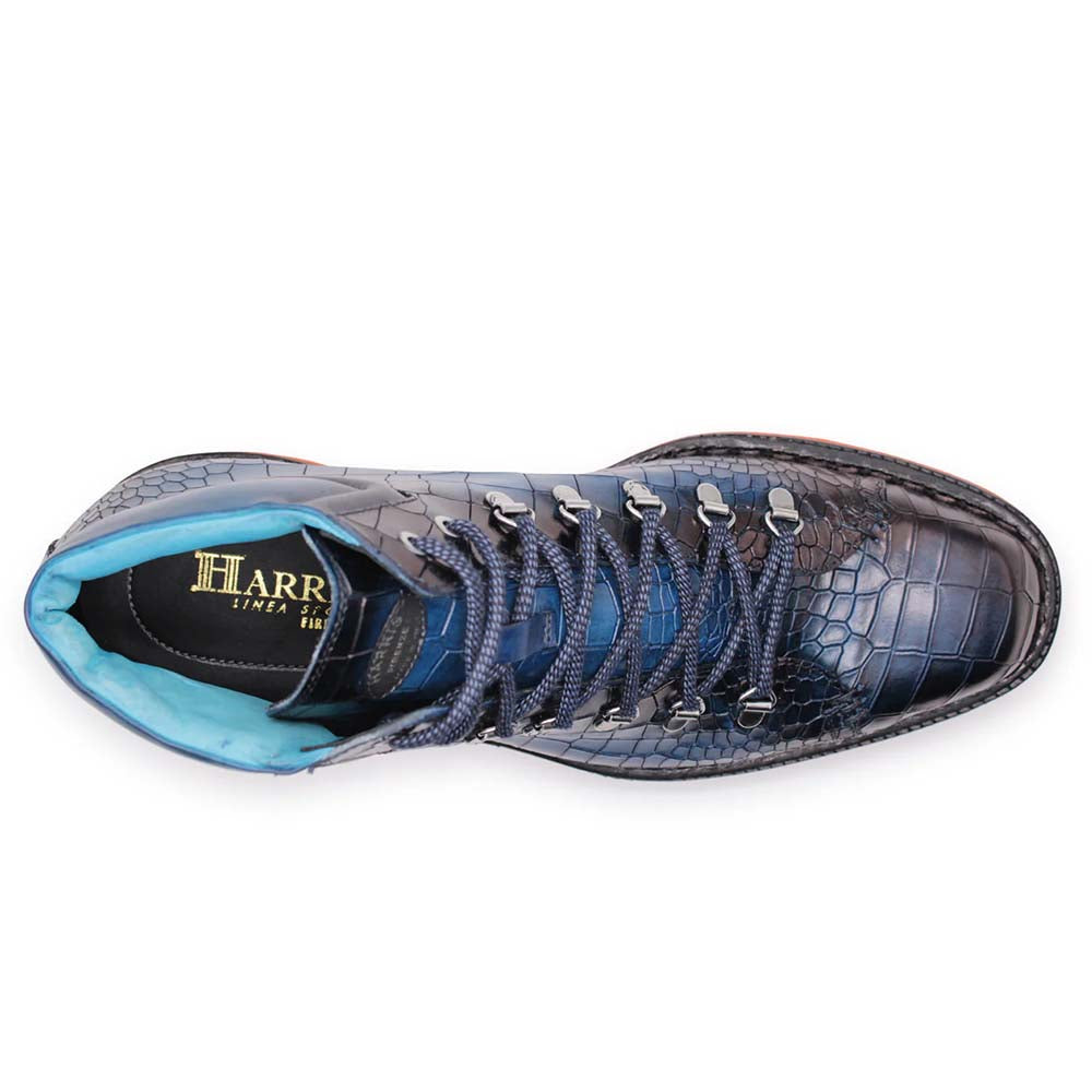 Harris Firenze 1913 Pedula Crocodile Print Leather Boots Navy Blue