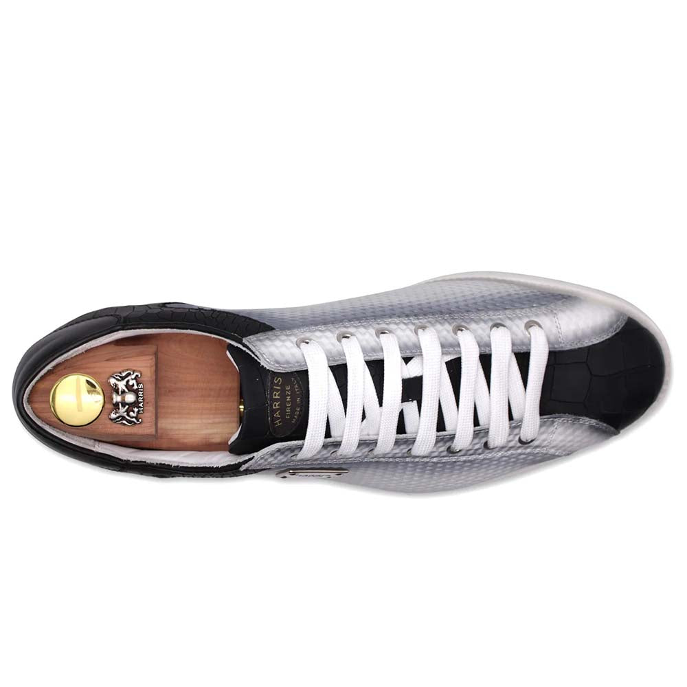 Harris Firenze 1913 Hand Shaded Crocodile Print Sneaker Black / White