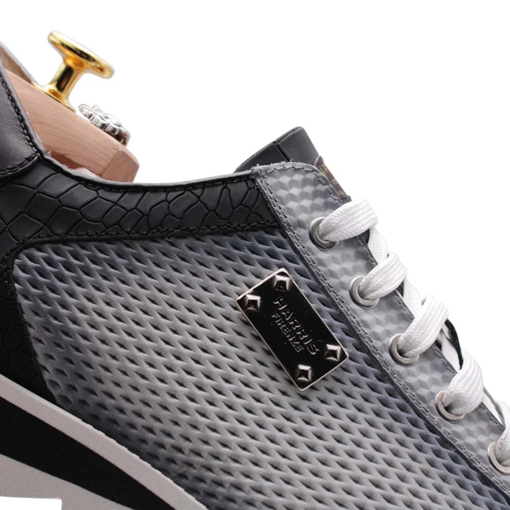 Harris Firenze 1913 Hand Shaded Crocodile Print Sneaker Black / White