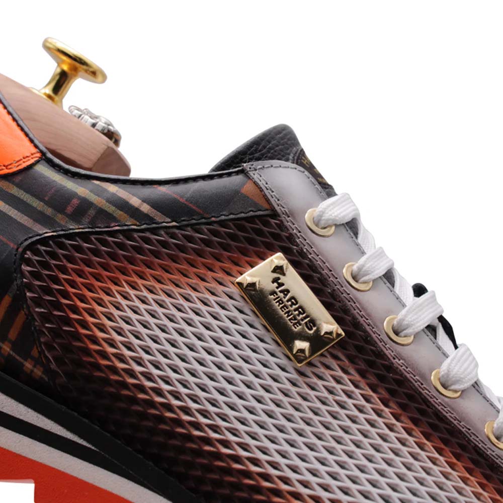 Harris Firenze 1913 Leather & Tweed Print Sneaker Arancione