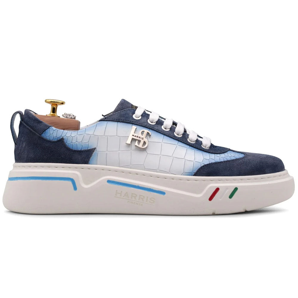 Harris Firenze 1913 Crocodile Print & Suede Sneakers Blue