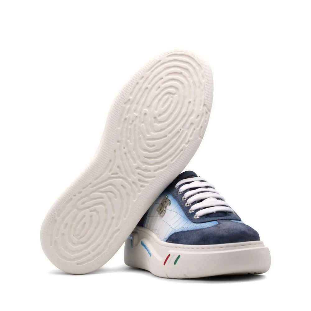 Harris Firenze 1913 Crocodile Print & Suede Sneakers Blue