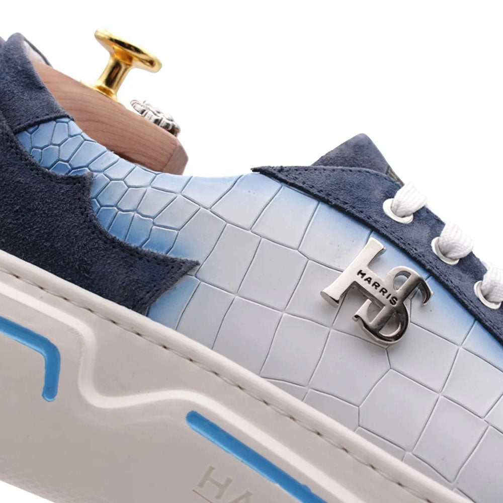 Harris Firenze 1913 Crocodile Print & Suede Sneakers Blue