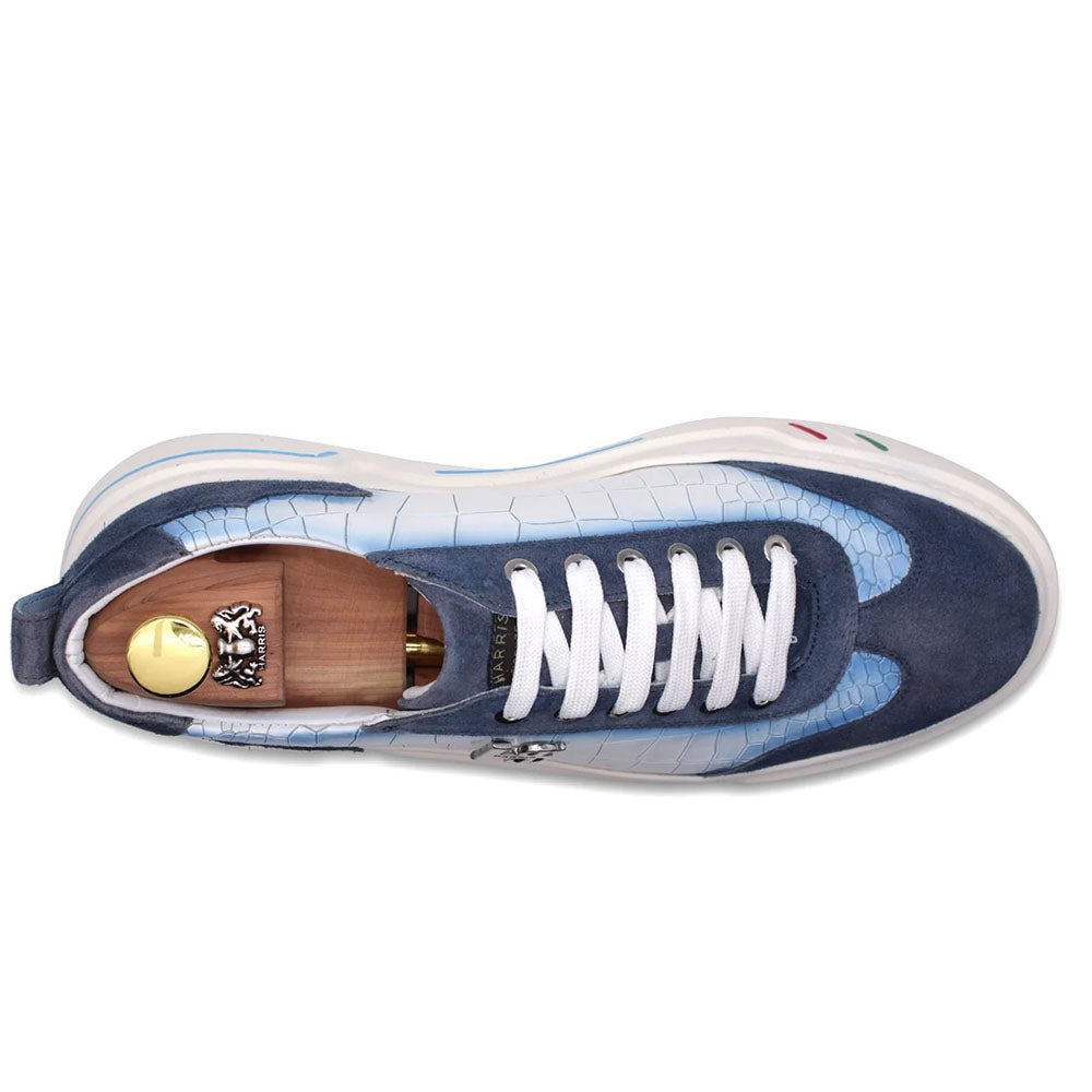 Harris Firenze 1913 Crocodile Print & Suede Sneakers Blue