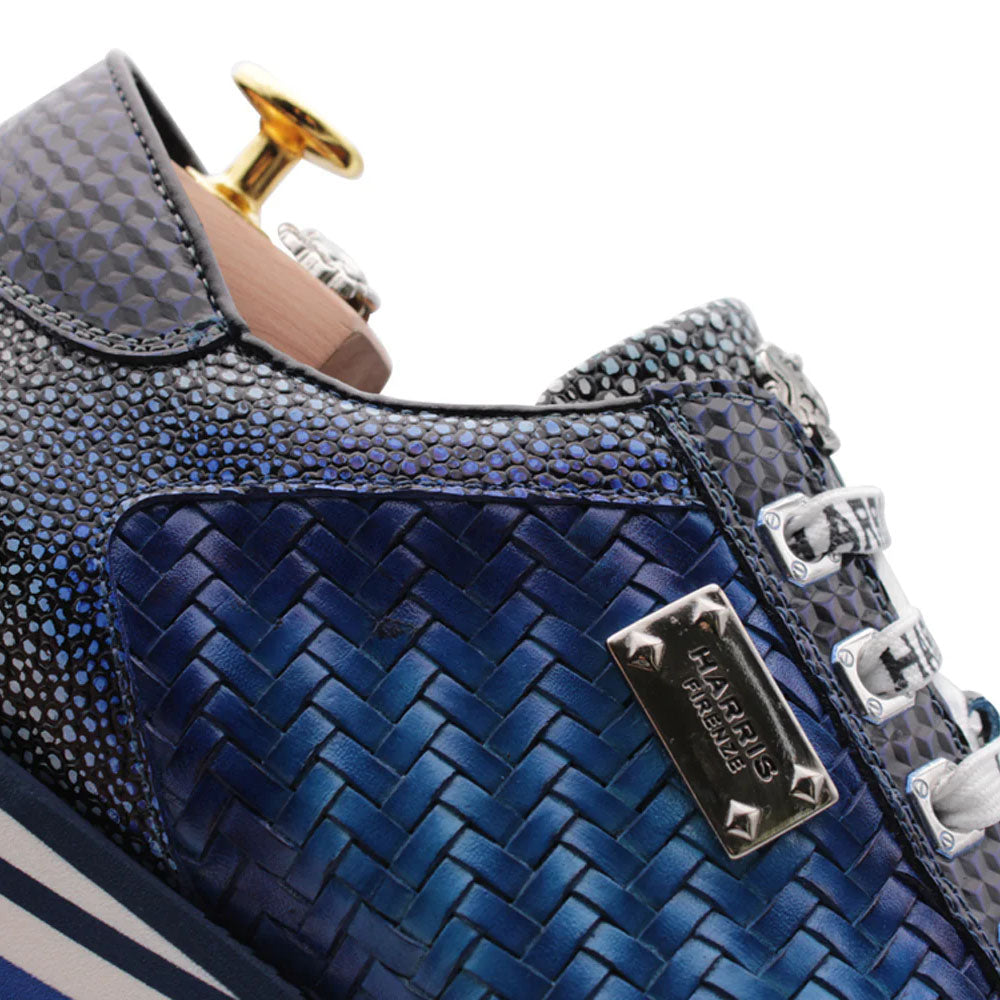 Harris Firenze 1913 Hand-Woven Shaded Leather Sneakers Blue