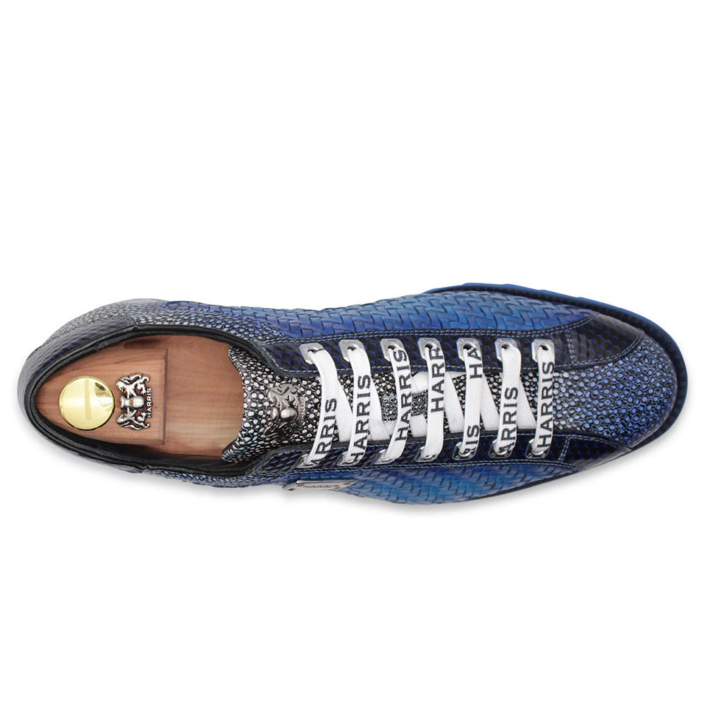Harris Firenze 1913 Hand-Woven Shaded Leather Sneakers Blue