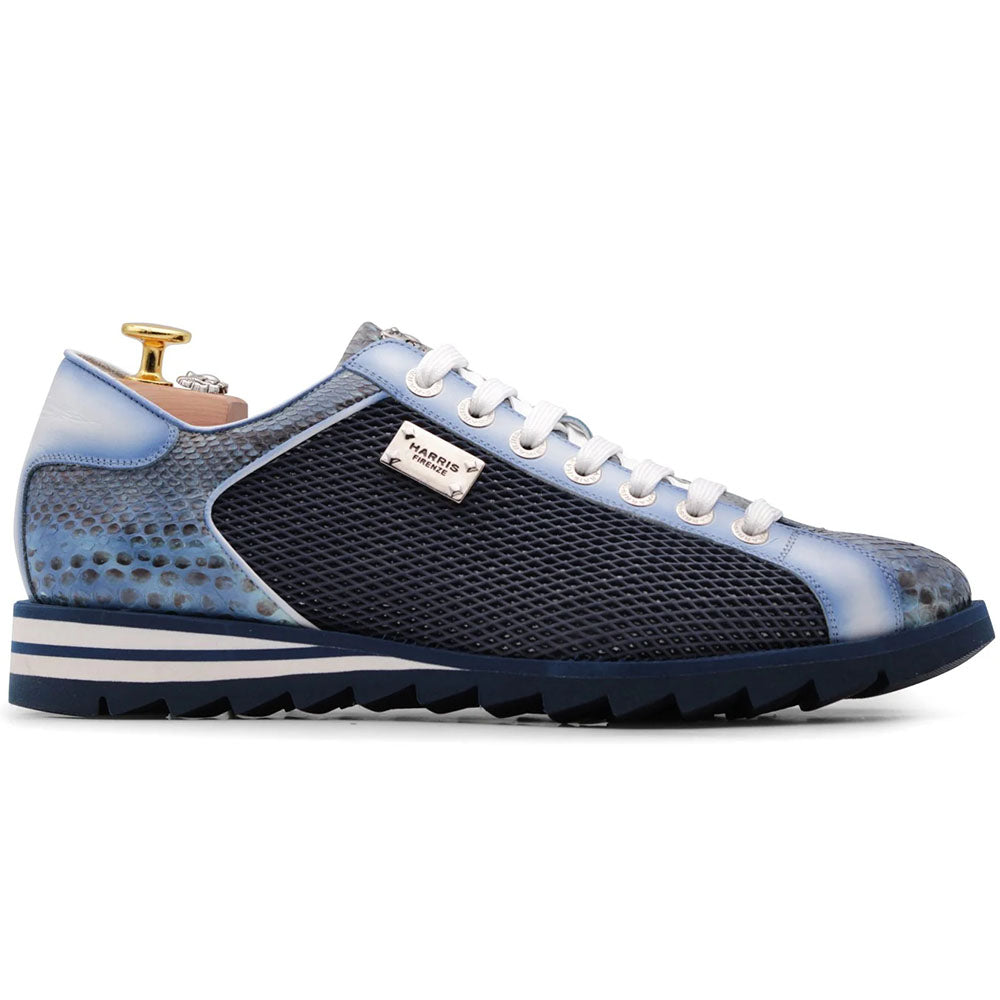 Harris Firenze 1913 Precious Python & Pierced Leather Sneakers Blue