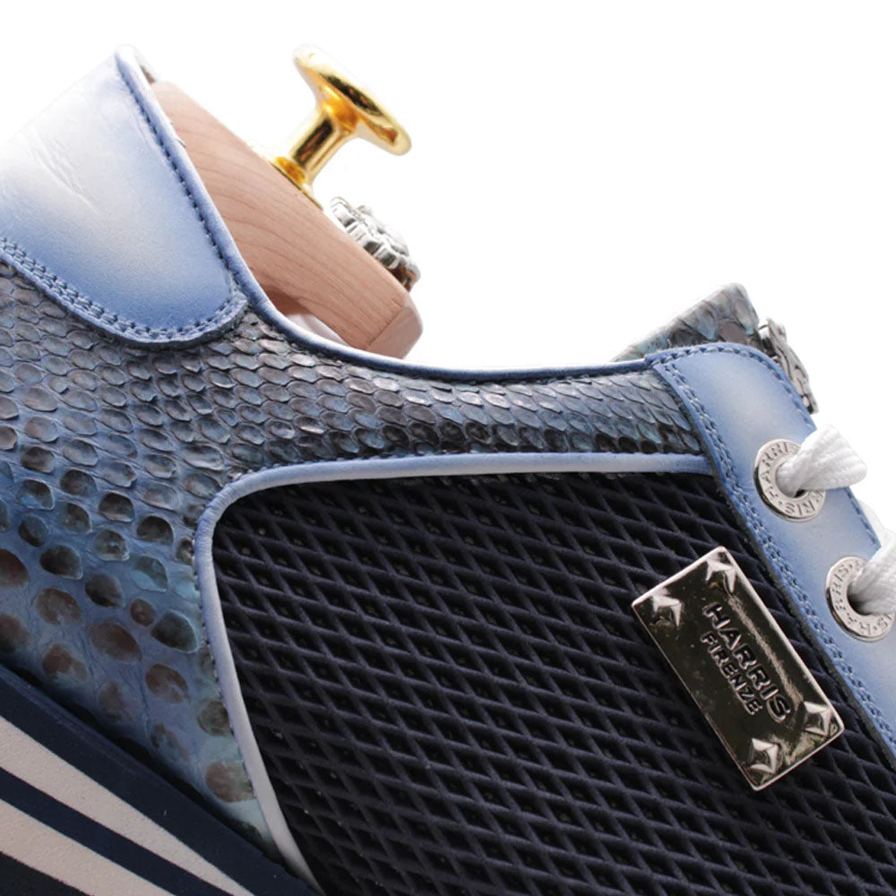 Harris Firenze 1913 Precious Python & Pierced Leather Sneakers Blue