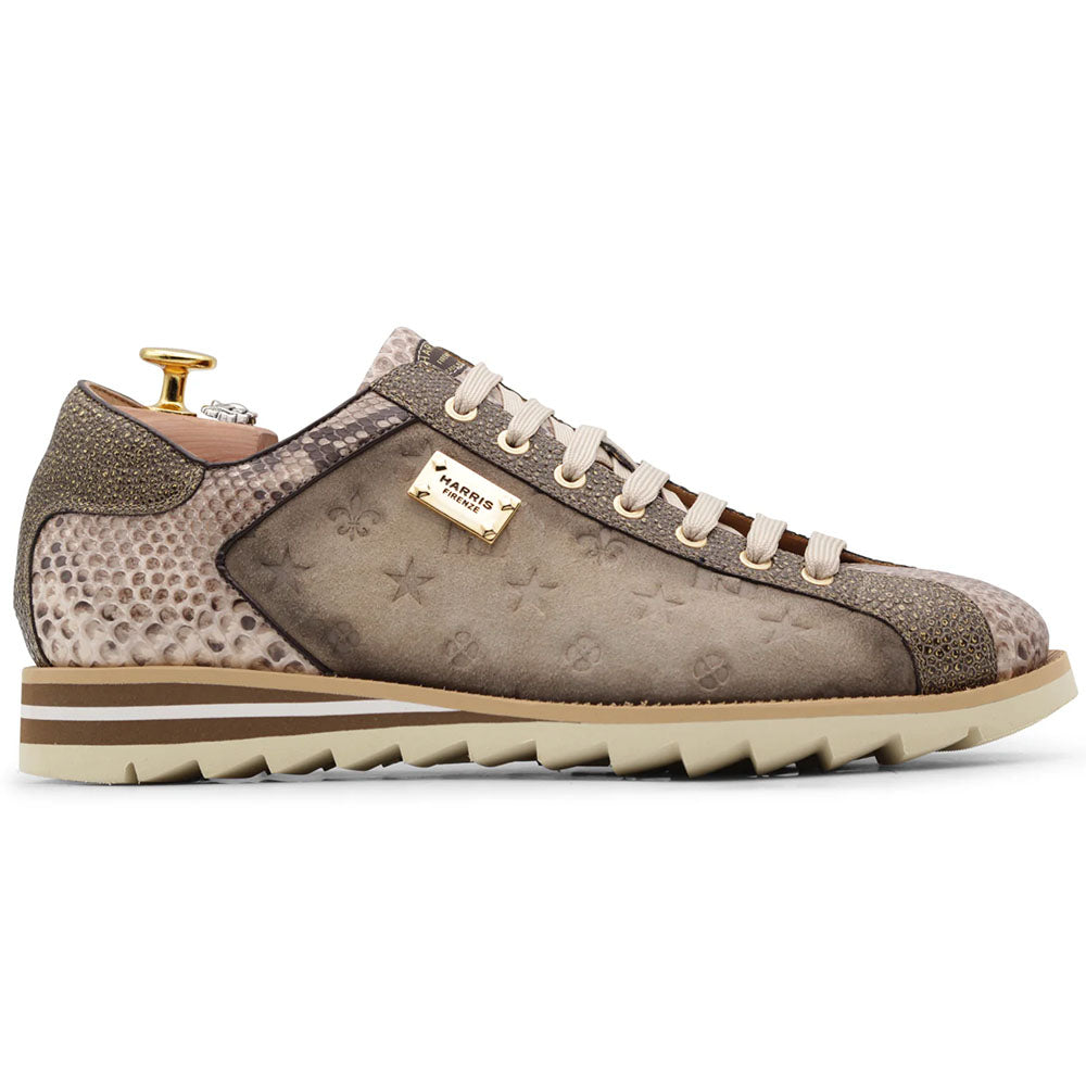 Harris Firenze 1913 Precious Python & Pierced Leather Sneakers Beige