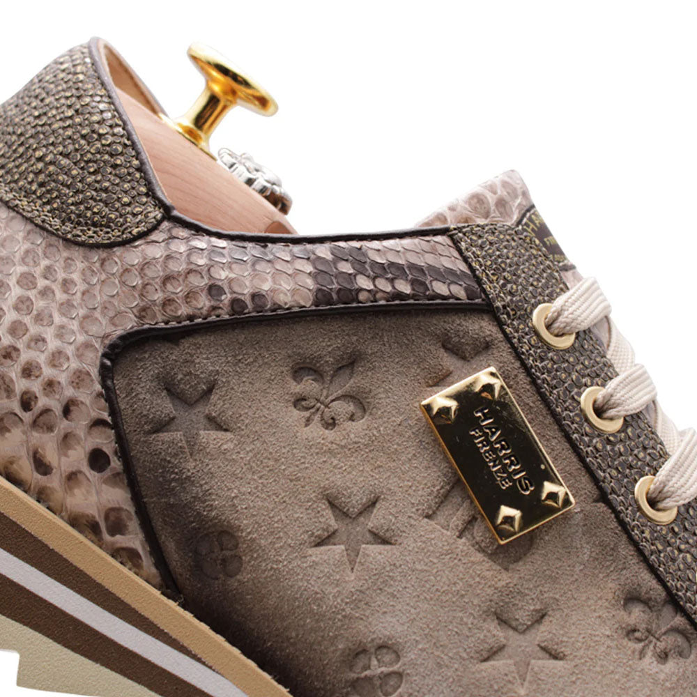 Harris Firenze 1913 Precious Python & Pierced Leather Sneakers Beige